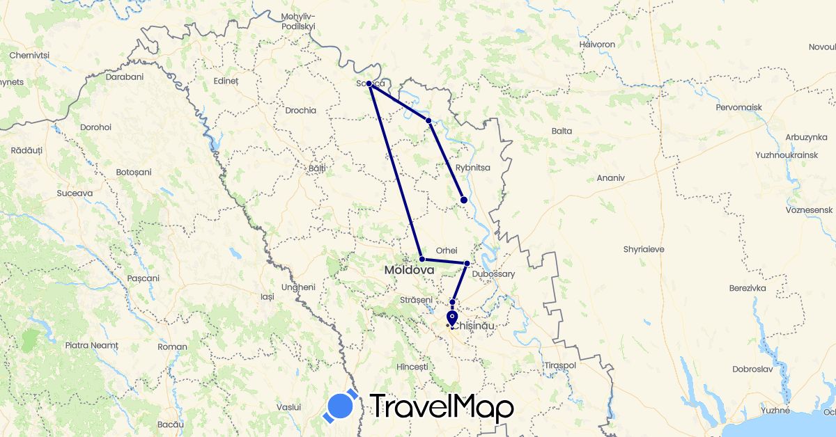 TravelMap itinerary: driving in Moldova (Europe)